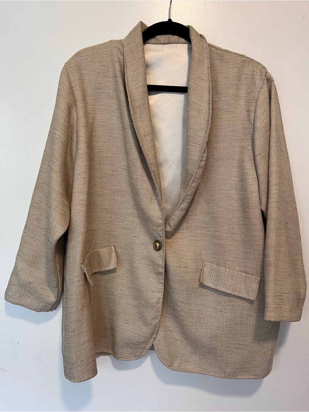 Light Beige Textured Open Blazer